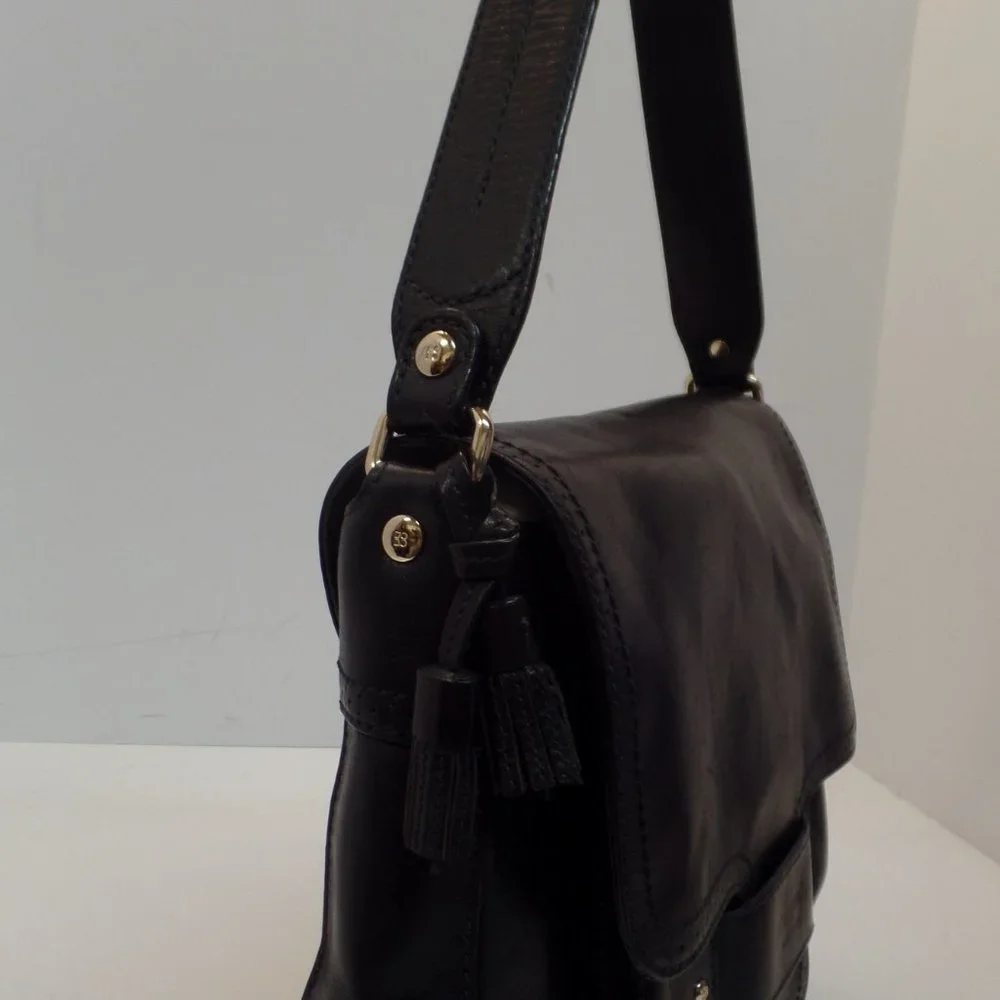 Kate Spade Soft Black Leather Flap Closure Bright Floral Lining Handbag - Picture 3 of 12